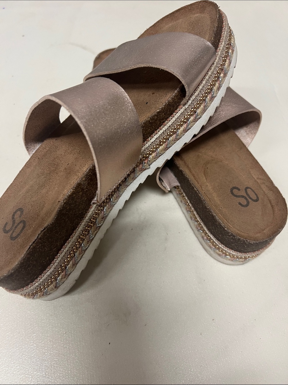 Comfort Slip-On Dual-Strap Sandal - Rose Gold